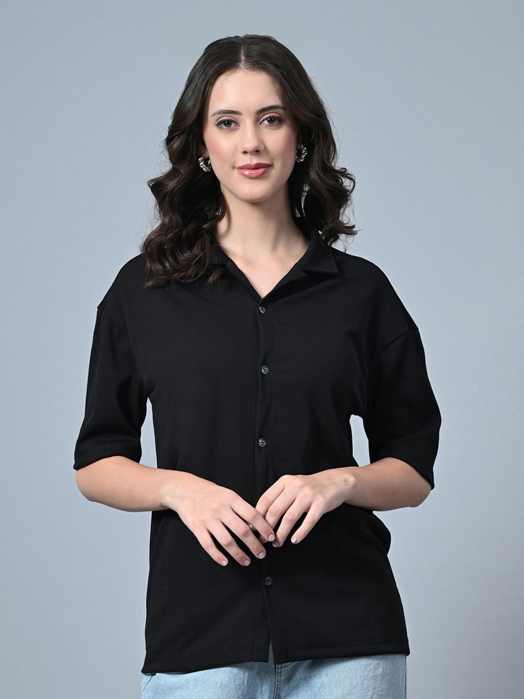 

Moda Rapido Crepe Shirt Style Top, Black