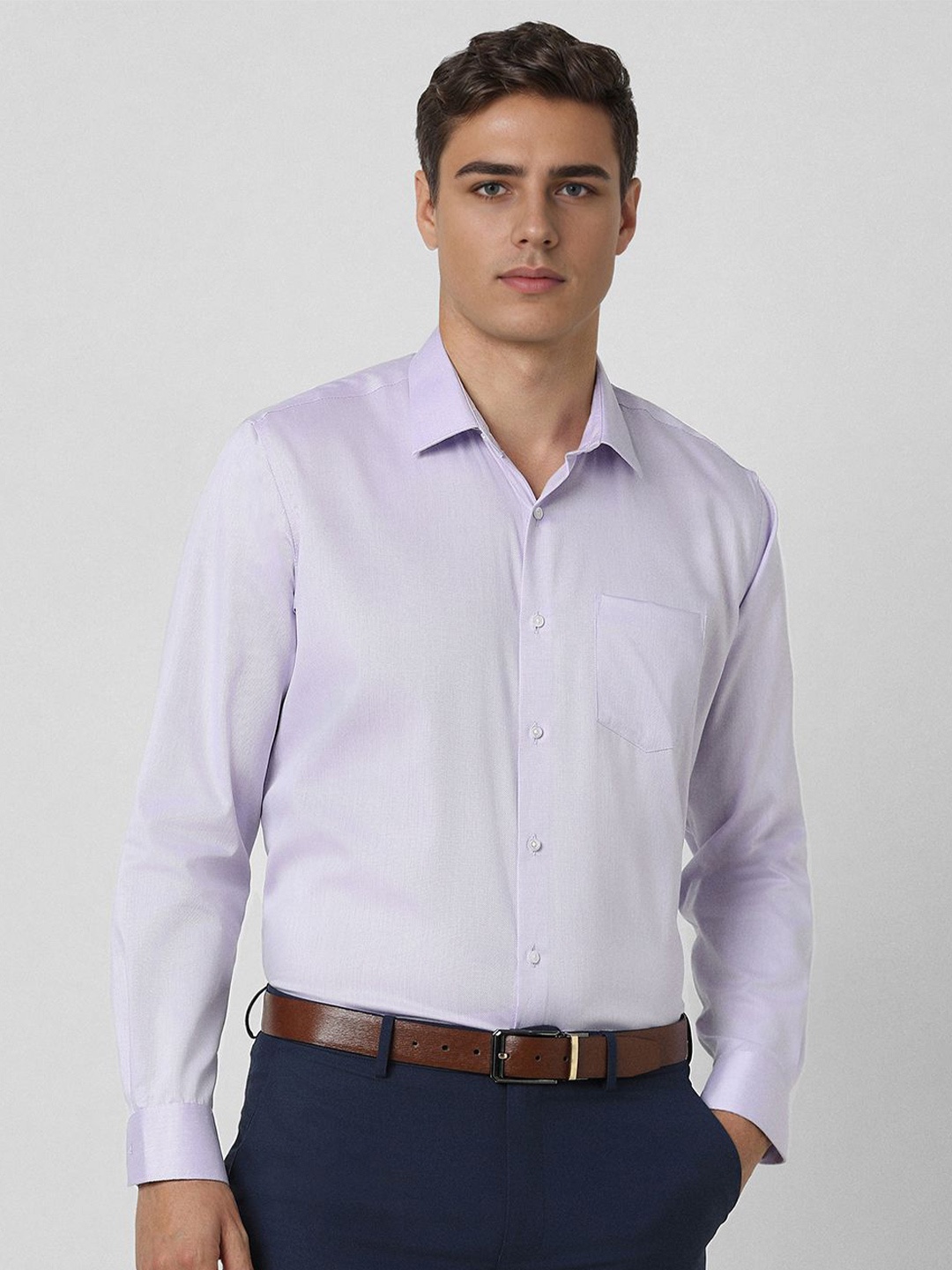 

Van Heusen Men Spread Collar Textured Cotton Formal Shirt, Lavender