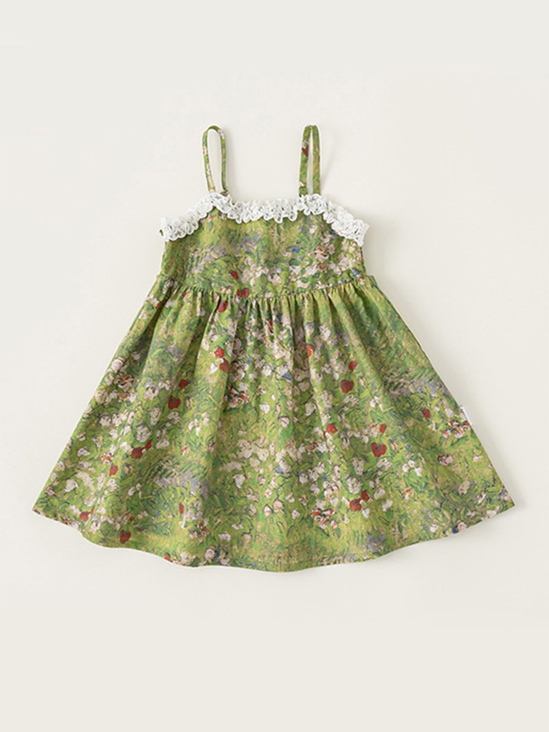 

LULU & SKY Girls Floral Print Shoulder Straps Smocked Empire Dress, Green