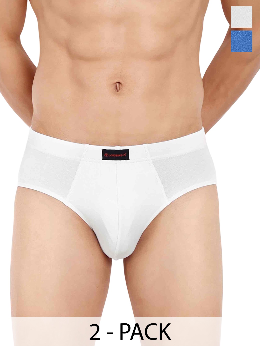 

LOGGERHEAD Men Pack Of 2 Mid-Rise Basic BriefsLHCB001-BLUE-WHITE