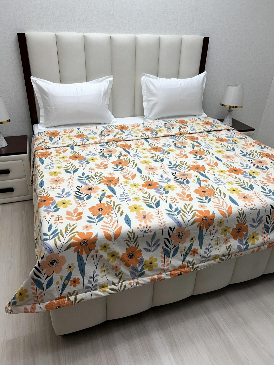 

Pure Decor Comfy White Floral Printed Microfiber 180 GSM AC Room Double King Bed Comforter