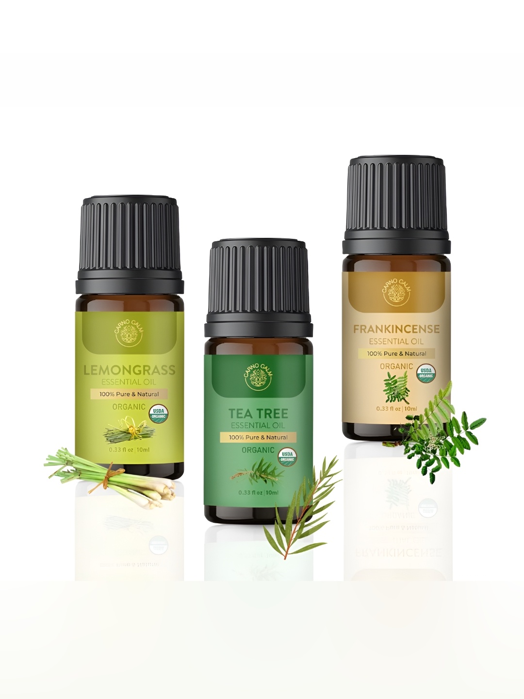 

Carno Calm Set Of 3 Green Tea Tree Frankincense & Lemongrass Essential Oils -10 ml Each