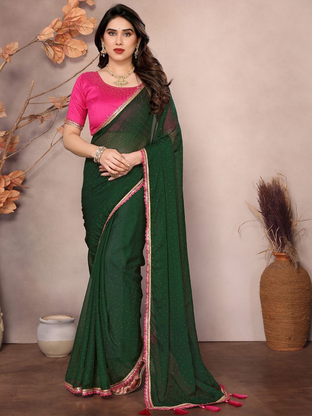 

KALINI Embellished Saree, Green