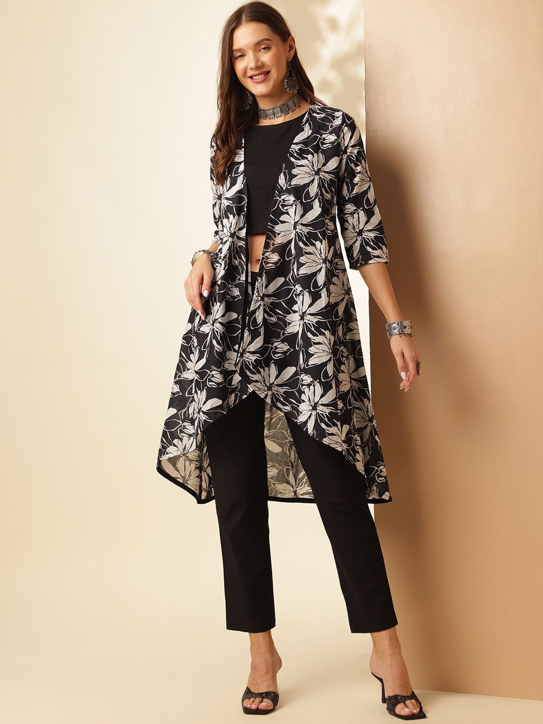 

Anouk Printed Top With Trousers & Shrug Co-Ords, Black