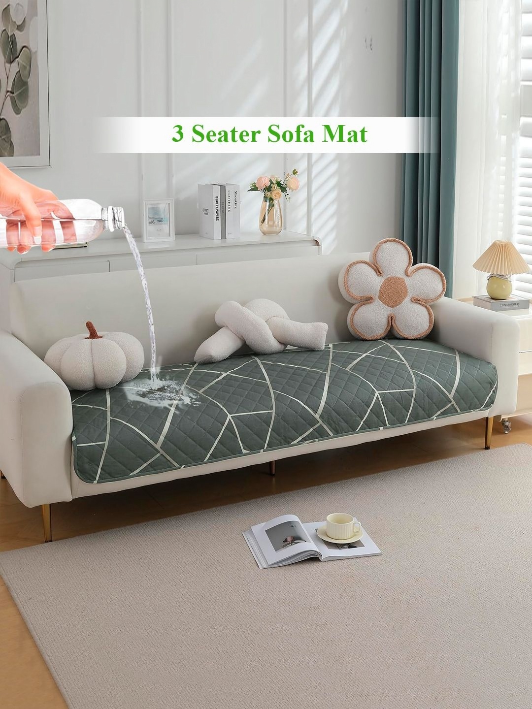 

HOKIPO Grey & White 3 Seater Sofa Cover Seat Mat