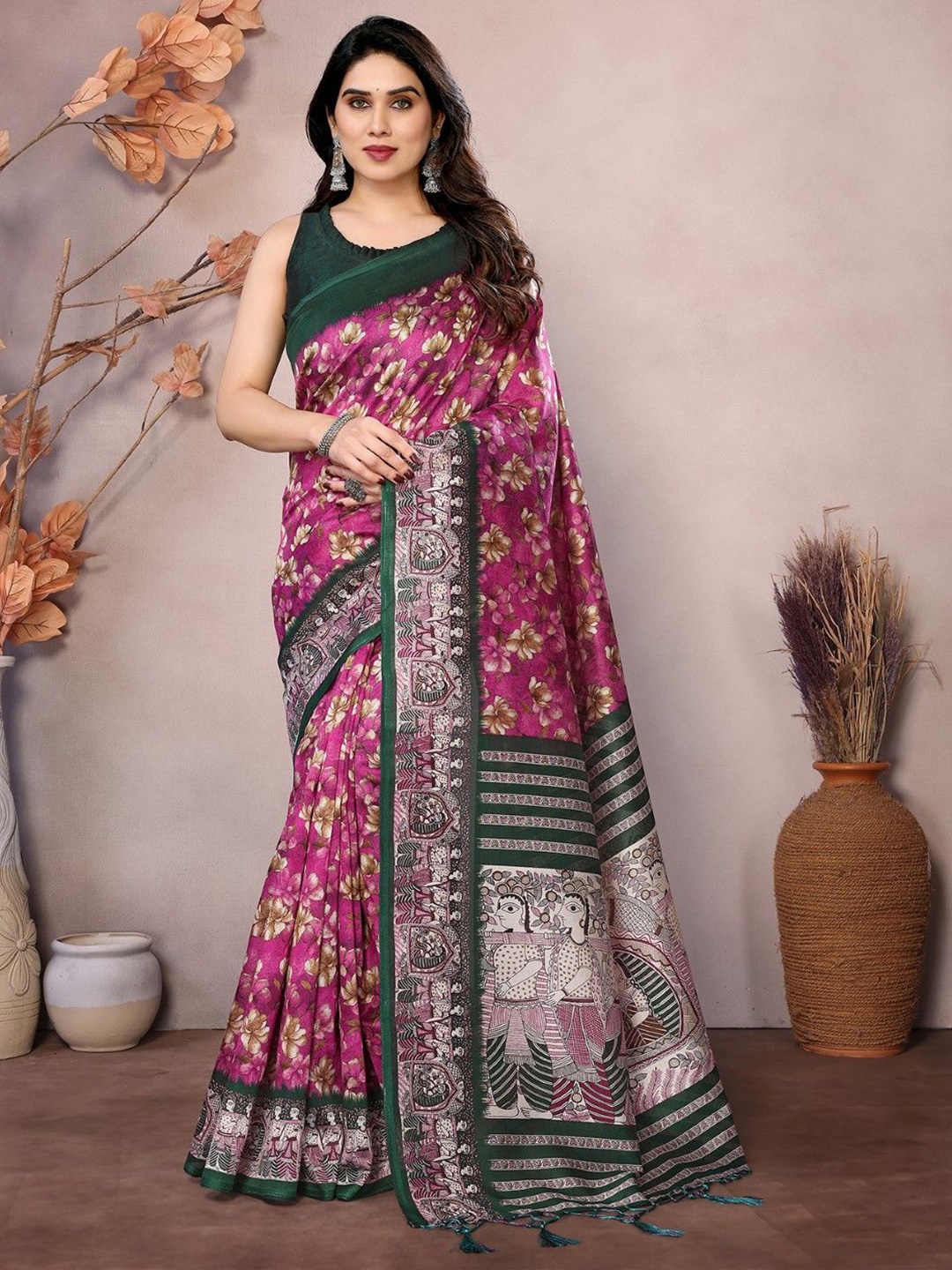 

KALINI Floral Printed Saree, Purple