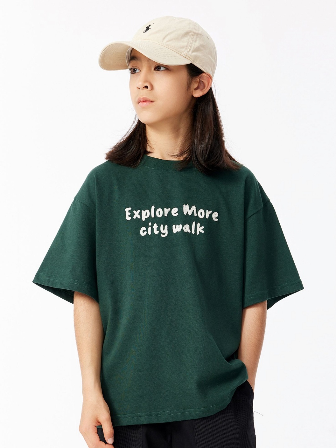 

LULU & SKY Girls Typography Printed Round Neck Cotton Oversized T-shirt, Green