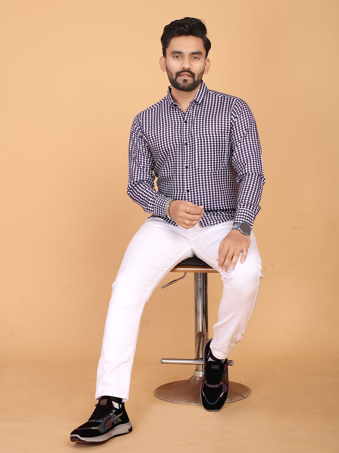 

FABRIPPLE Men Classic Fit Spread Collar Geometric Printed Casual Shirt, Purple