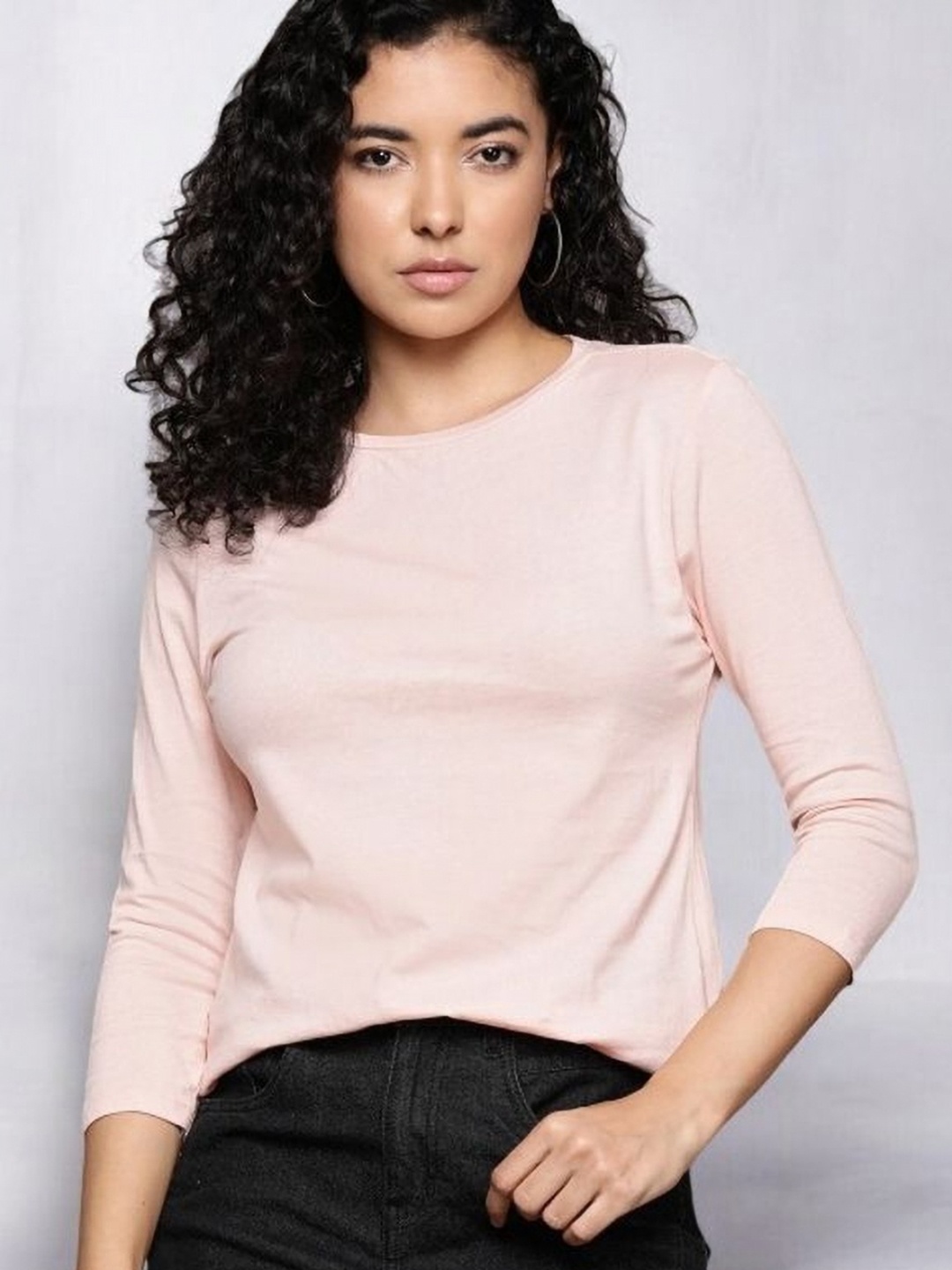 

Mast & Harbour Women Solid Round Neck Cotton T-shirt, Pink
