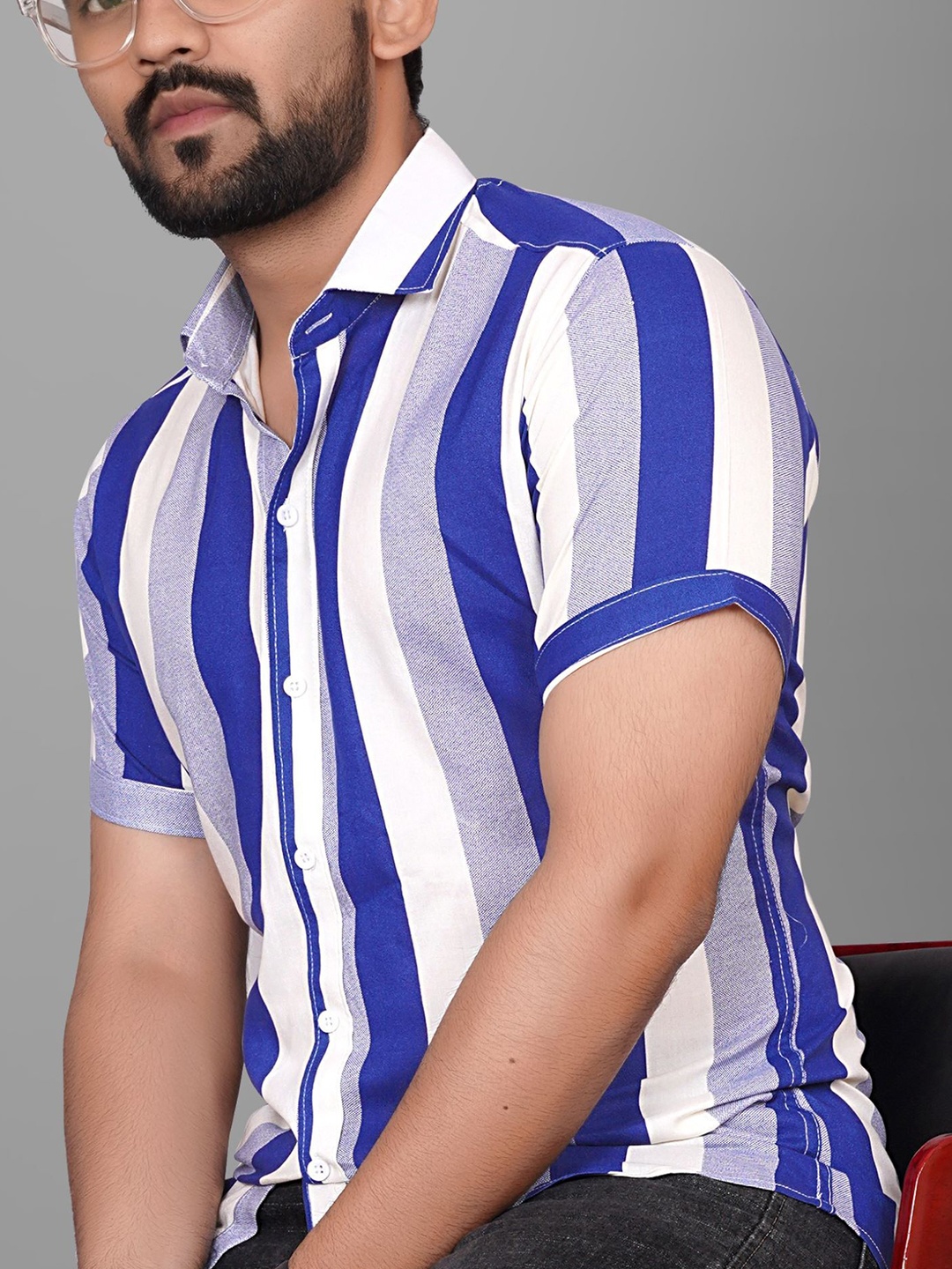 

Metronaut Men Semi Sheer Striped Casual Shirt, Blue