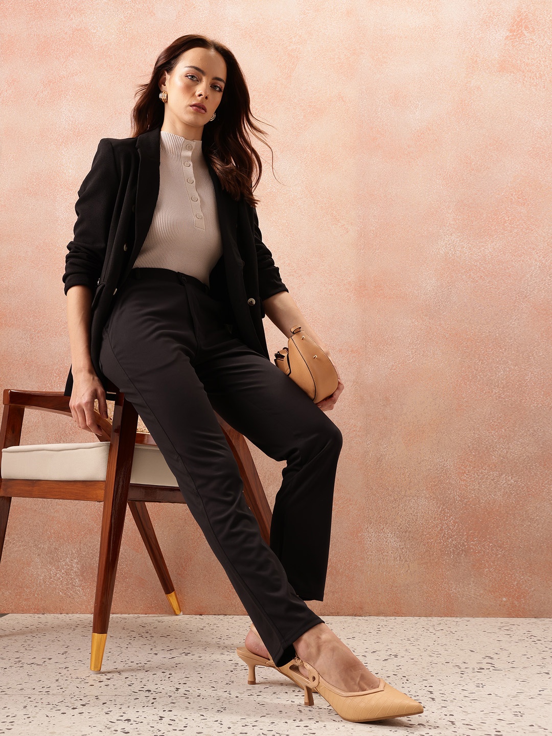 

All About You Formals Women Slim Fit High-Rise Wrinkle Free Trousers, Black