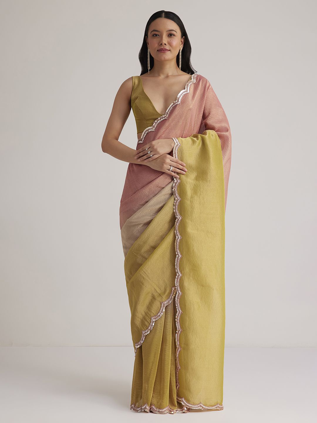 

KALKI Fashion Ombre Embellished Sequinned Tissue Saree, Yellow