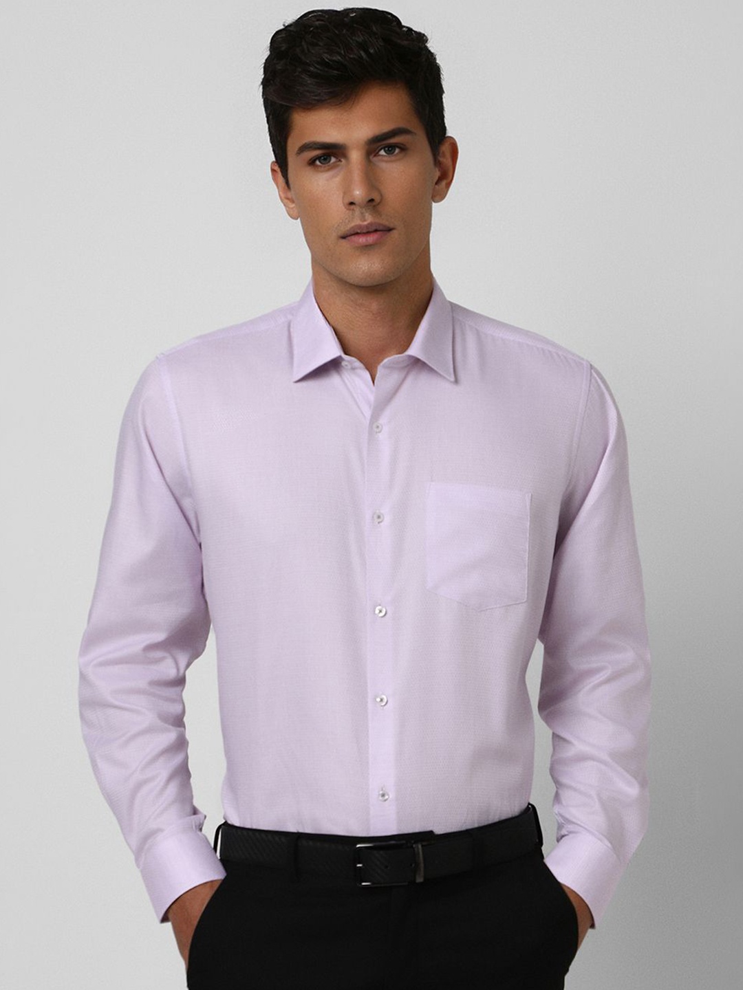 

Van Heusen Men Slim Fit Spread Collar Textured Cotton Formal Shirt, Purple