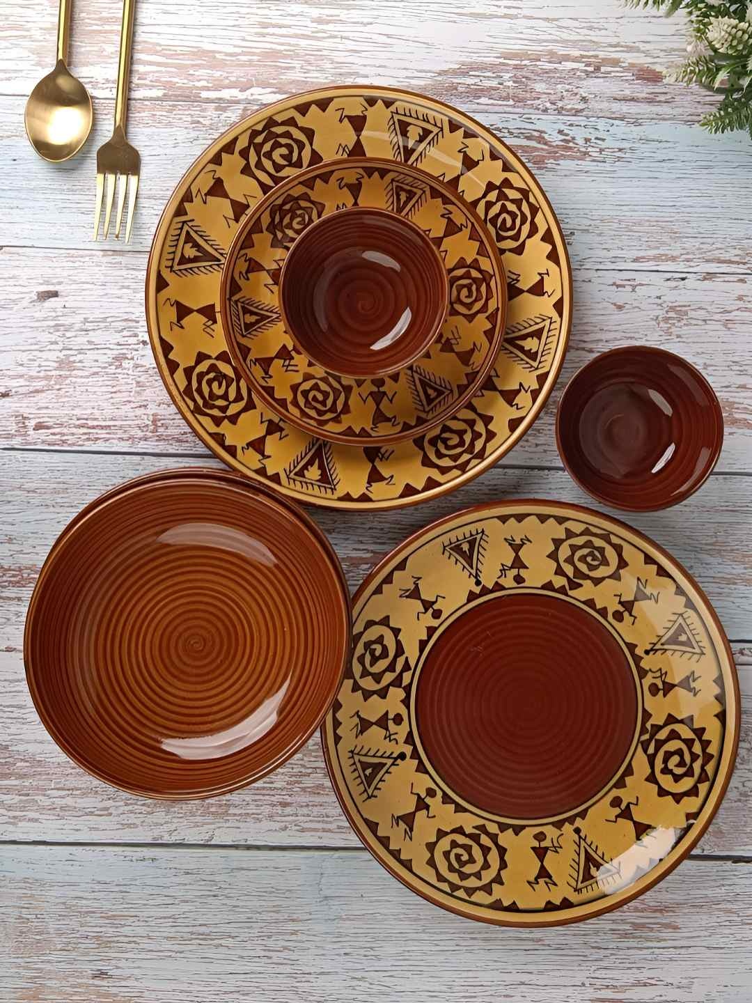 

Myntra Elegant Homes Brown 10 Pieces Warli Ceramic Dishwasher and Microwave Dinner Set