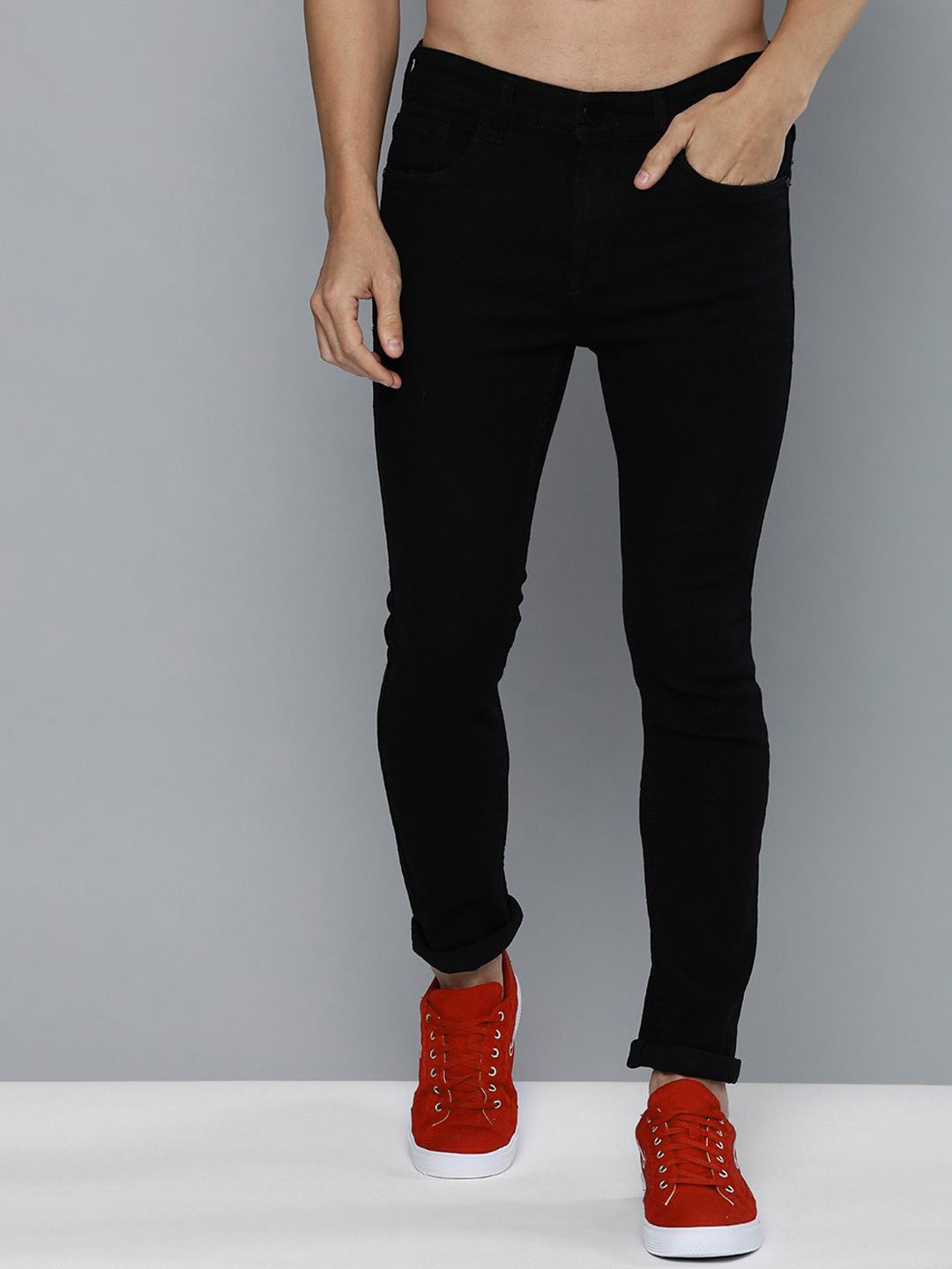 

ComfyStyle Men Jean Regular Fit Mid Rise Clean Look Stretchable Jeans, Black