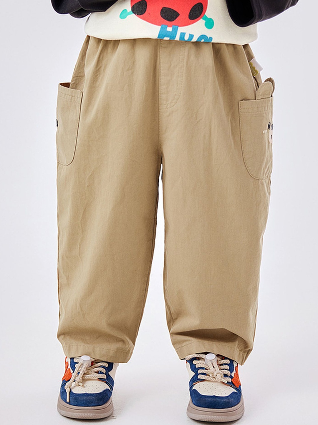 

LULU & SKY Boys Mom Fit High-Rise Cargos Trousers, Camel brown