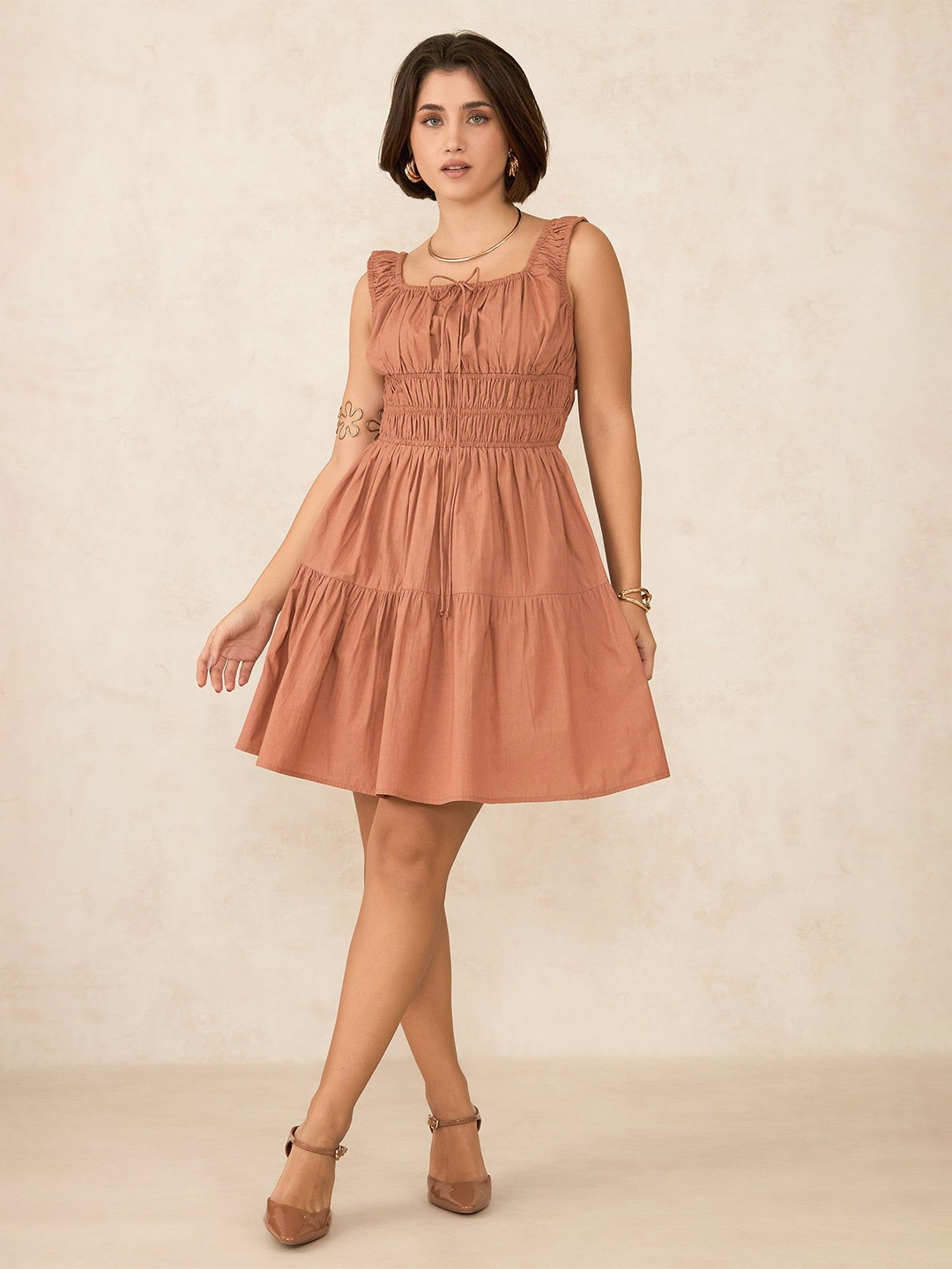 

Virgio Chaya Smocked Sleeveless Mini Dress, Brown