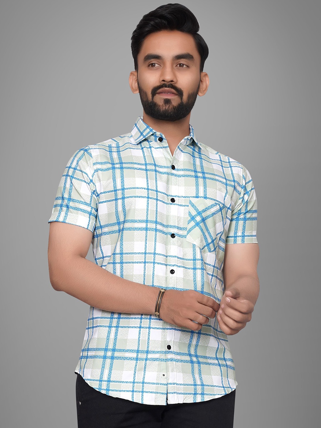 

Metronaut Men Regular Fit Spread Collar Tartan Checked Cotton Casual Shirt, White