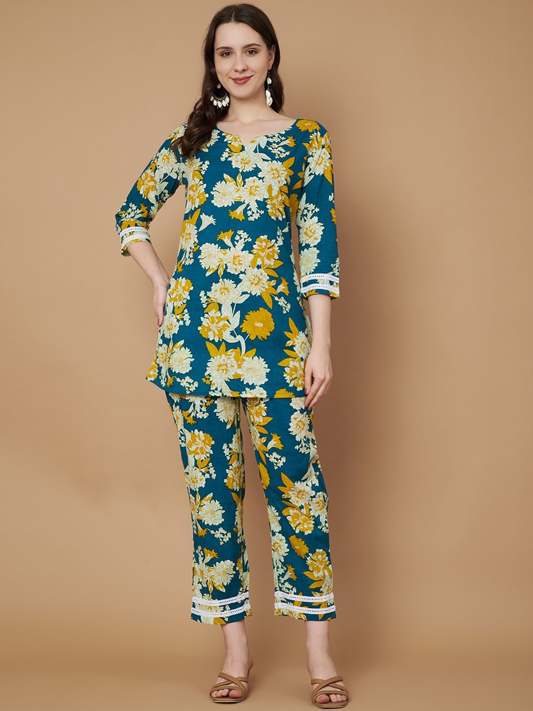 

COTNUF Printed Pure Cotton Tunic With Trouser Co-Ords, Green