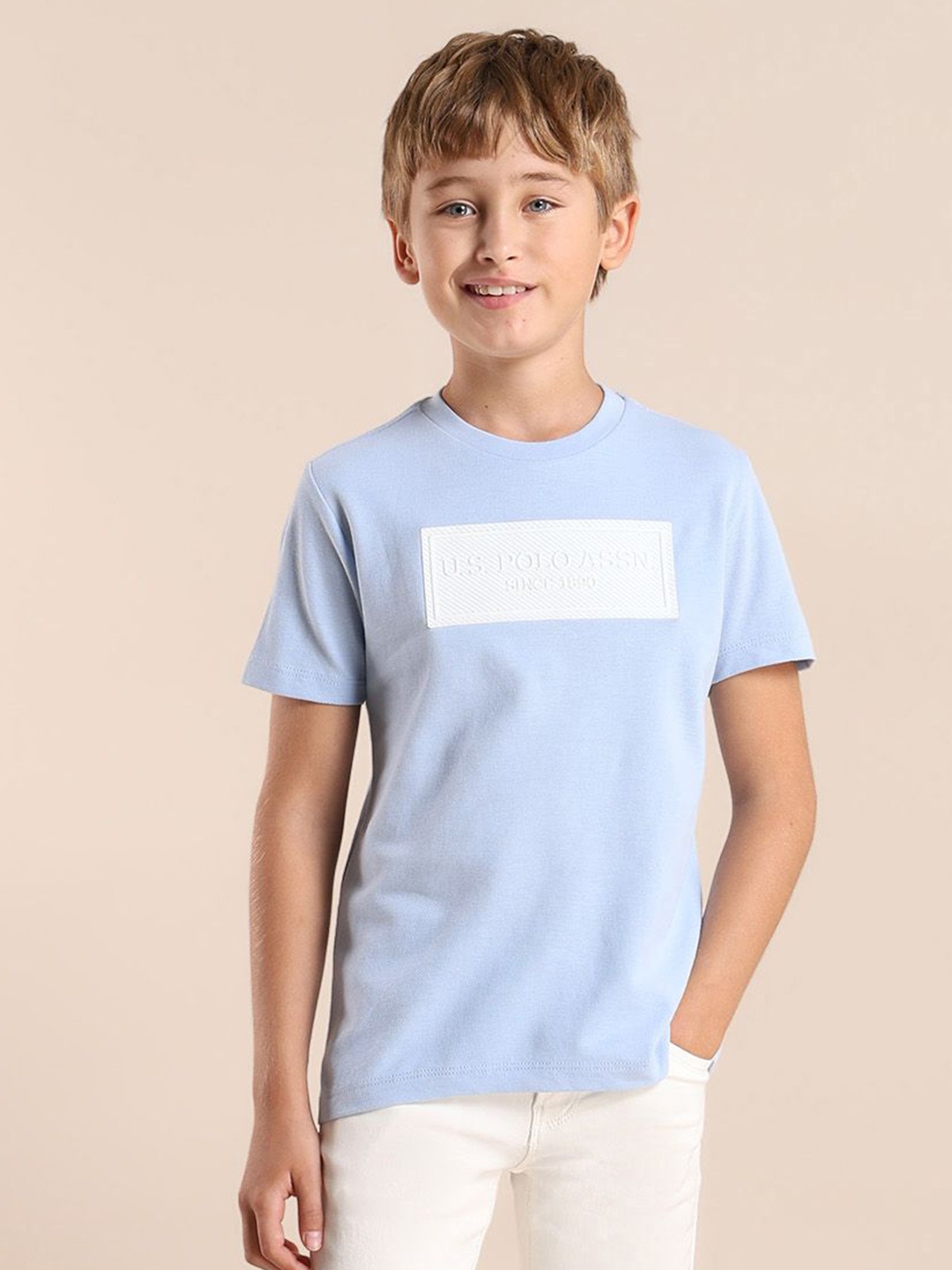 

U.S. Polo Assn. Kids Boys Typography Printed Round Neck Cotton T-shirt, Lavender
