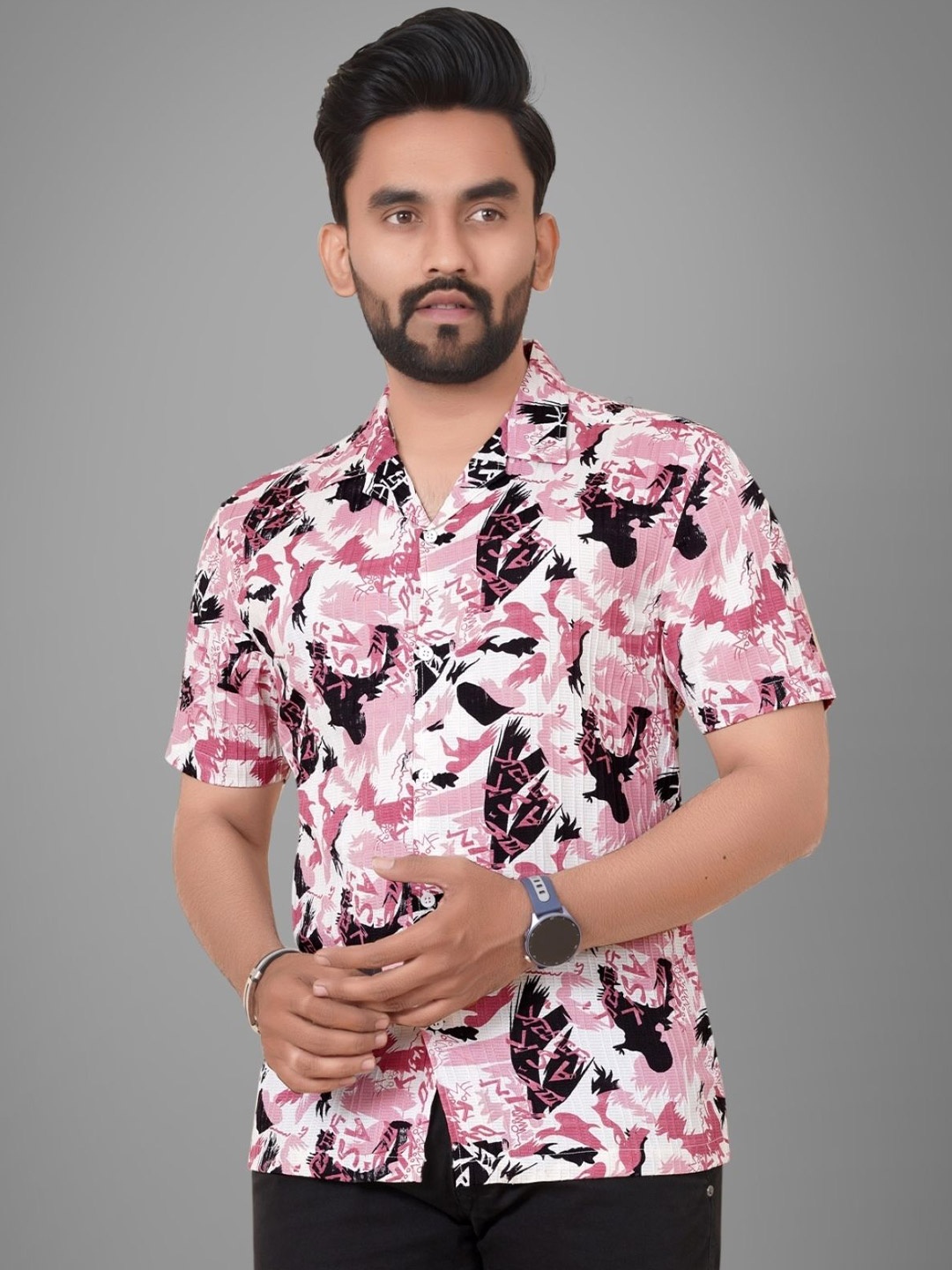 

Metronaut Men Regular Fit Cuban Collar Abstract Printed Cotton Casual Shirt, Mauve