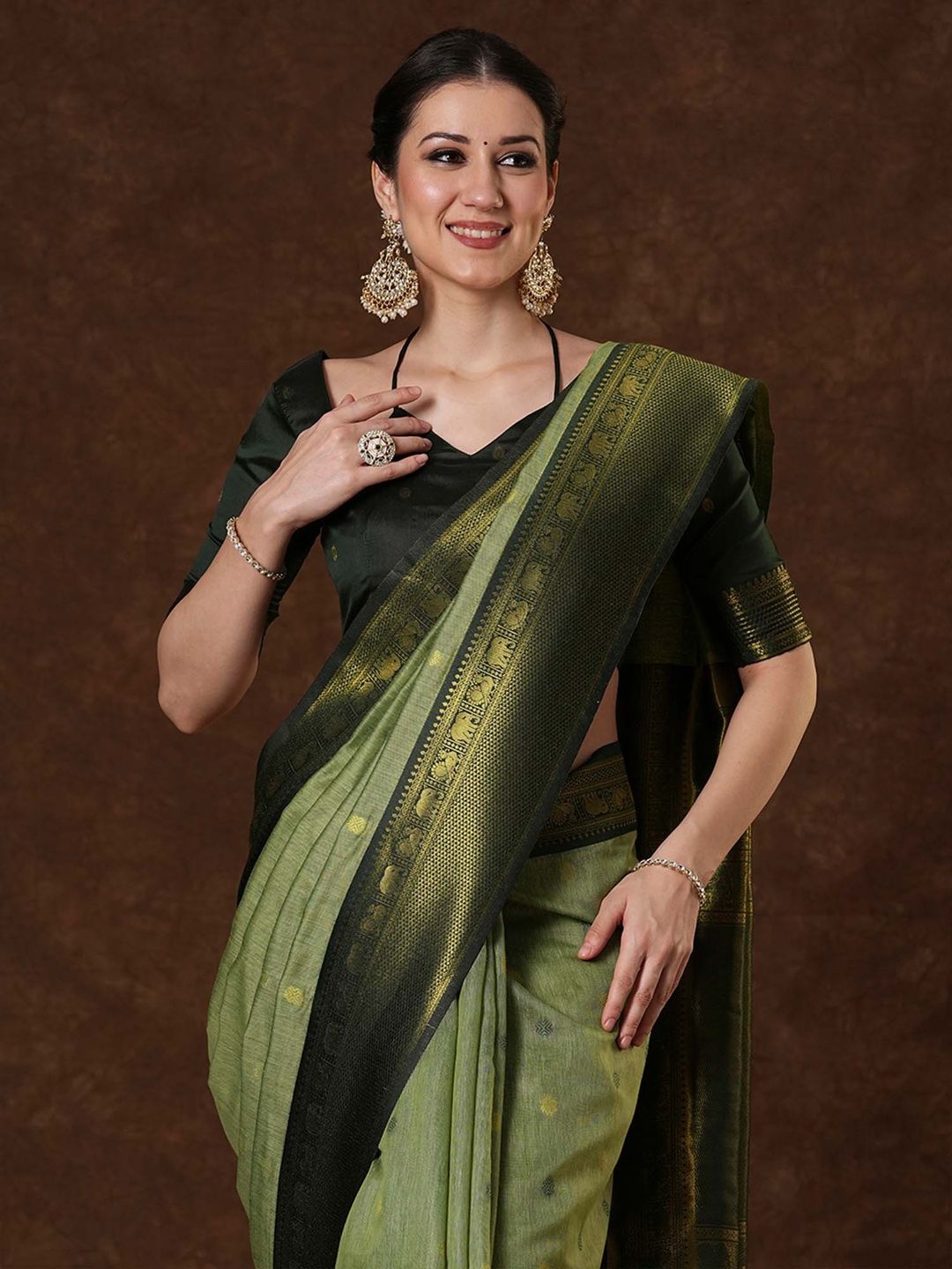 

Saree mall Ethnic Motifs Zari Maheshwari Sarees, Green