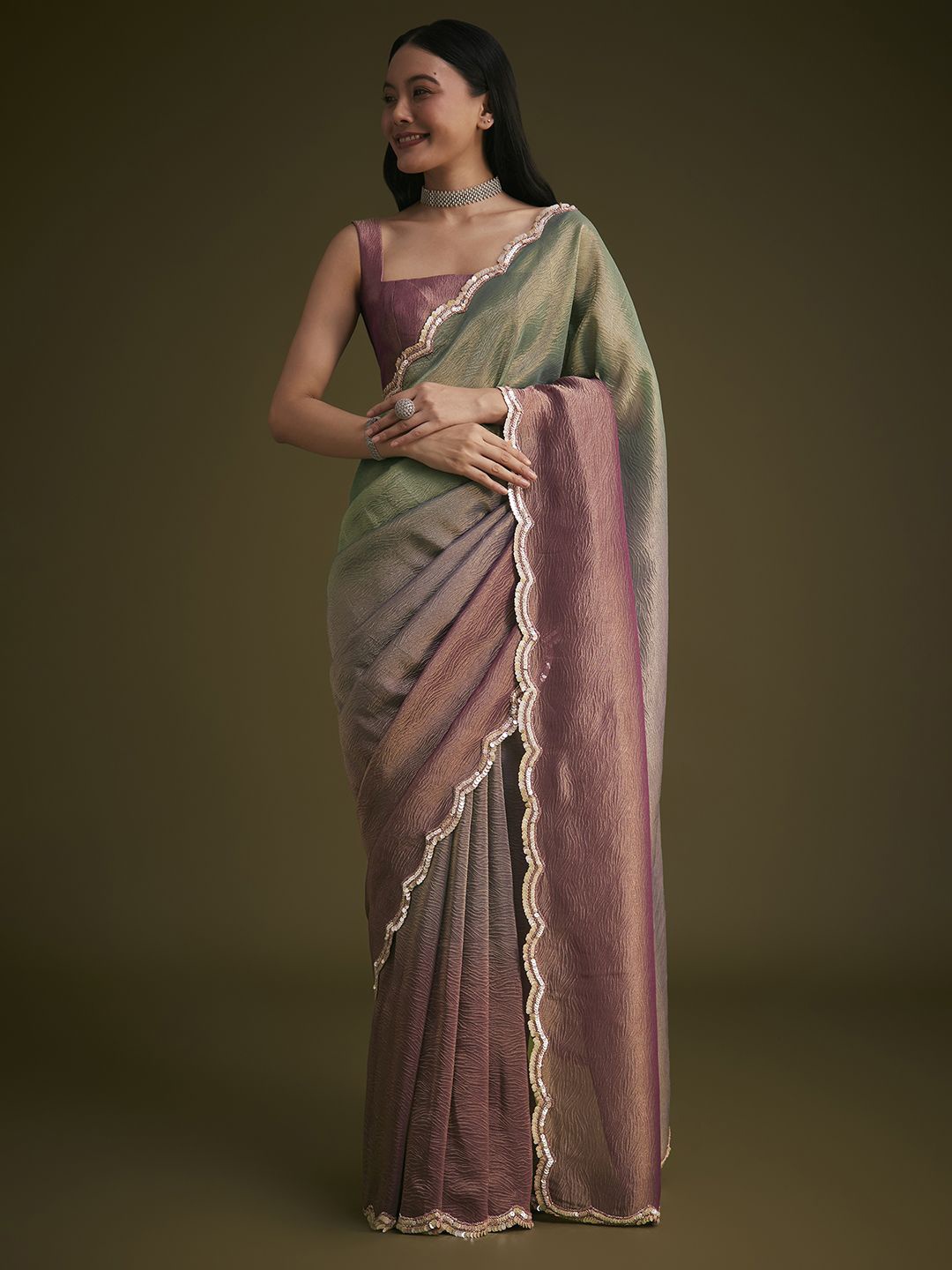 

KALKI Fashion Ombre Dyed Beads and Stones Tissue Saree, Purple