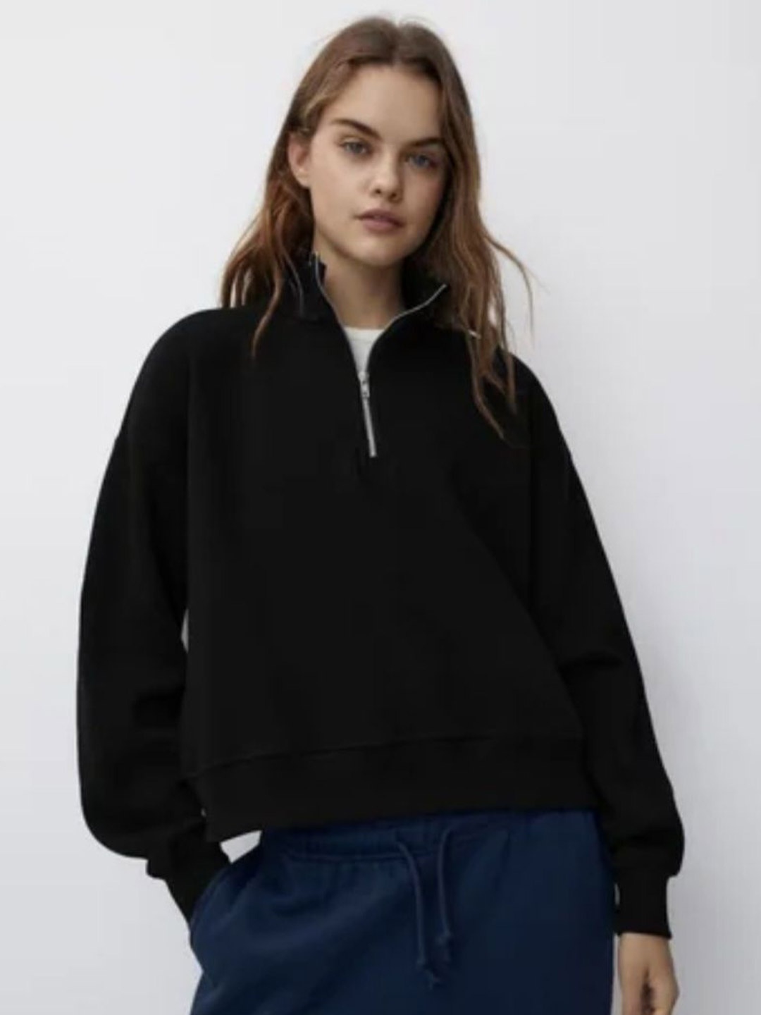 

HILFIRE REGION Women High Neck Half-Zip Sweatshirt, Black