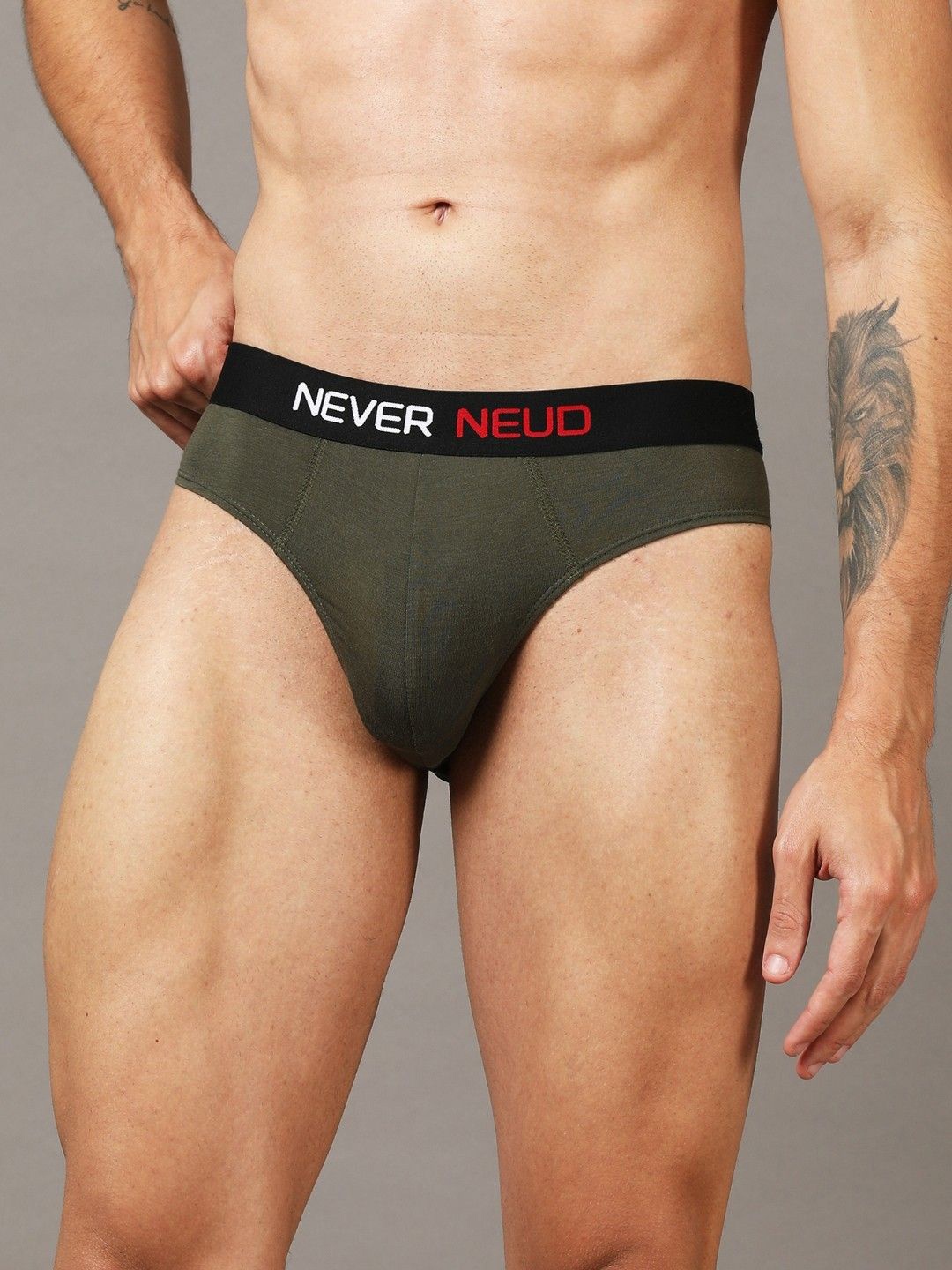 

NEVER NEUD Mid-Rise Anti-Bacterial Basic Briefs NN01-M1101-S, Olive