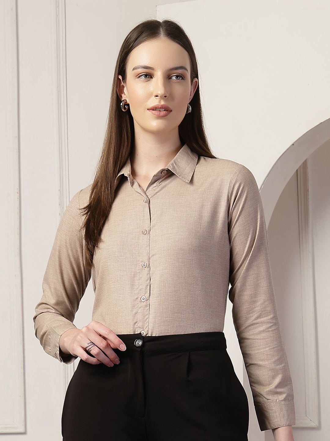 

Style Quotient Regular Fit Spread Collar Formal Shirt, Beige