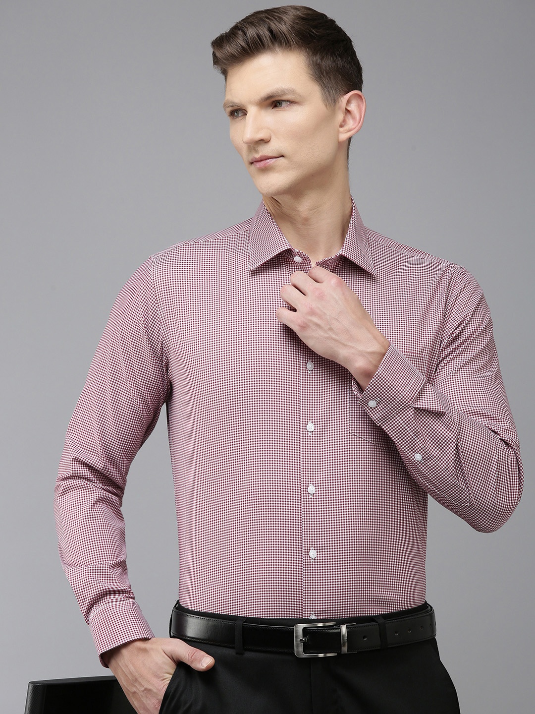 

Van Heusen Slim Fit Micro Checks Checked Formal Shirt, Maroon
