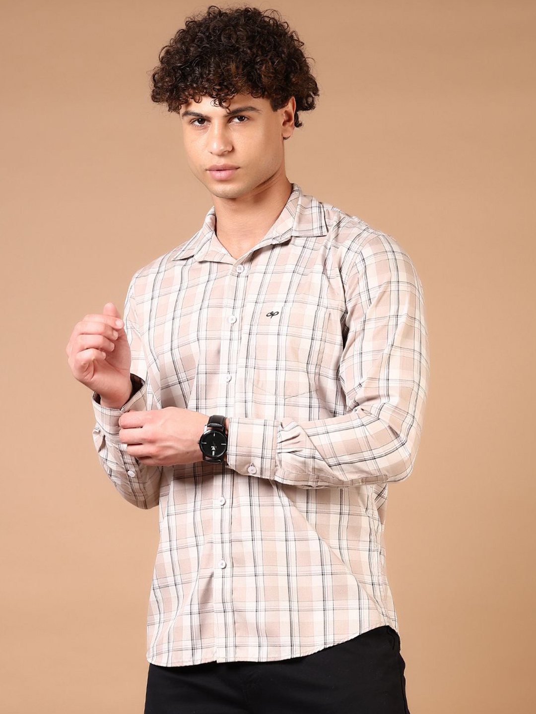 

V-Mart Men Spread Collar Tartan Checked Cotton Casual Shirt, Brown