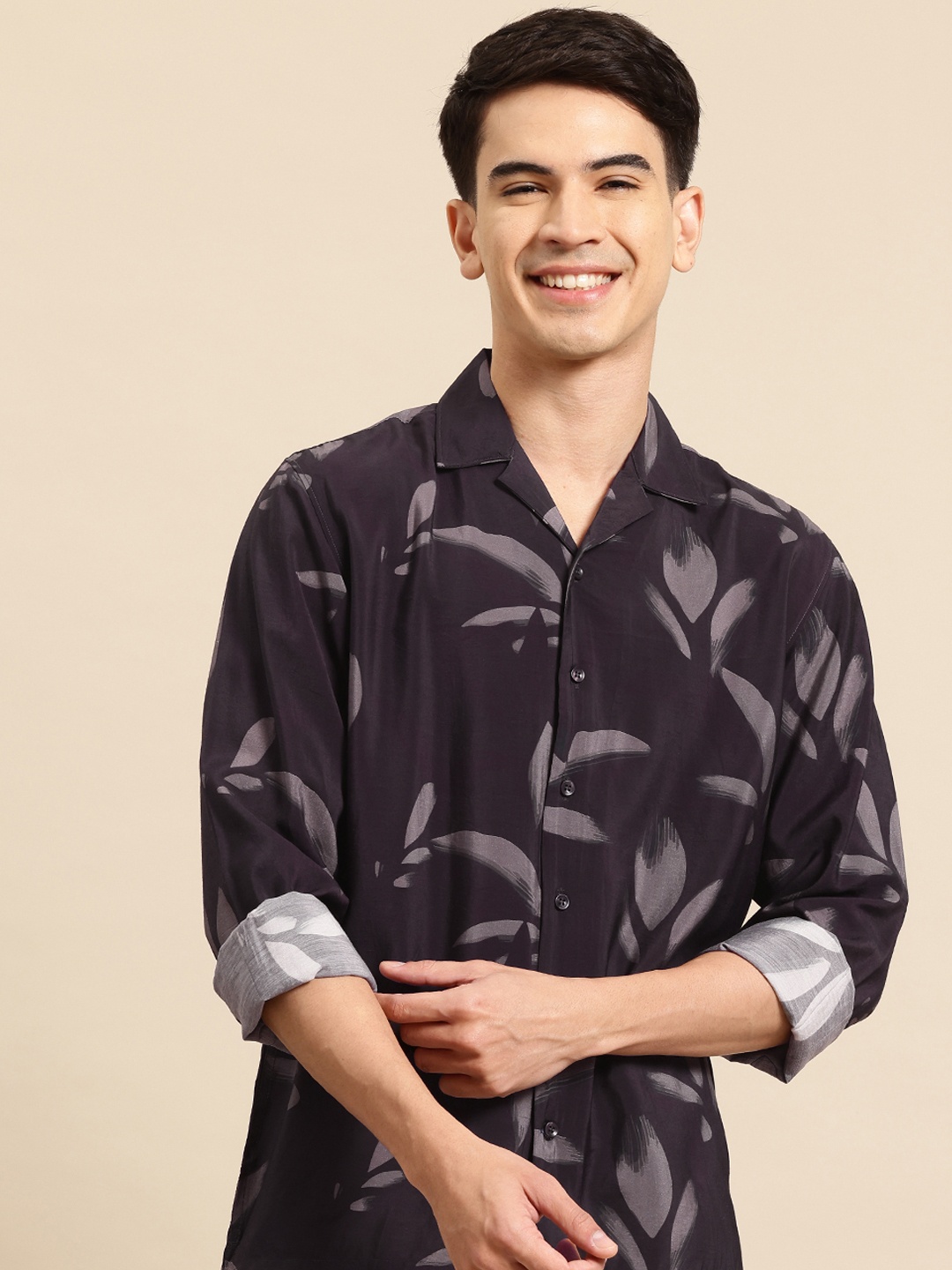 

Mast & Harbour Floral Flex Print Relaxed Shirt, Charcoal