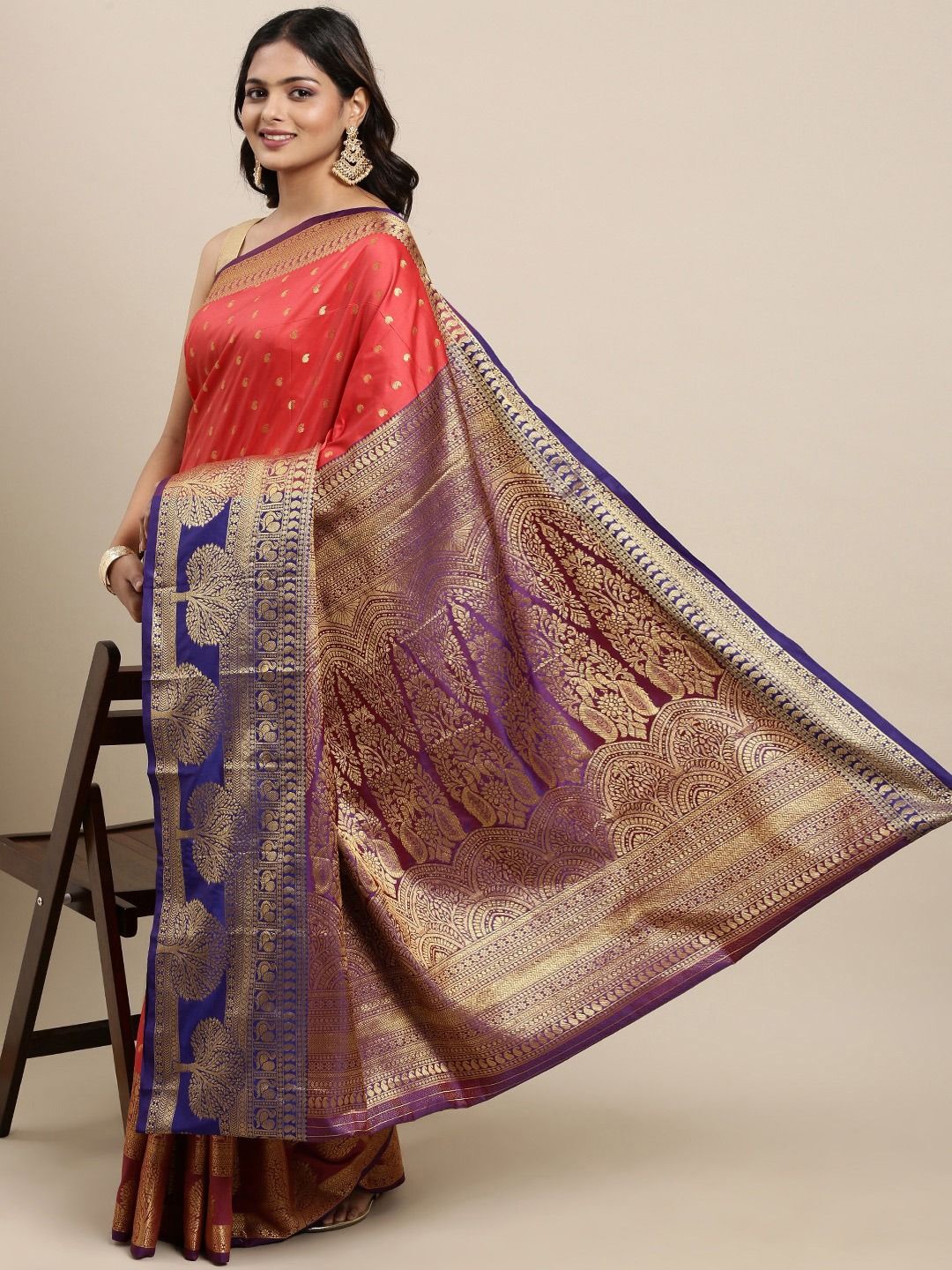 

DIVASTRI Ethnic Motifs Woven Design Zari Banarasi Saree, Peach