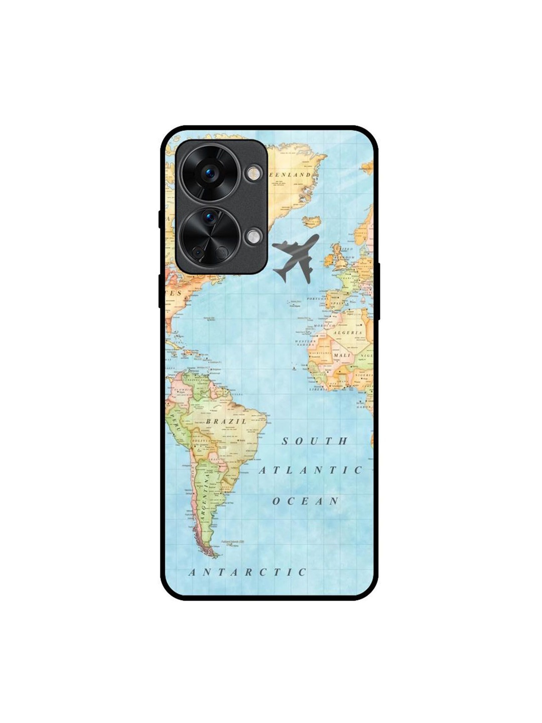 QRIOH Travel Map Printed Oneplus Nord 2T Back Case, Blue