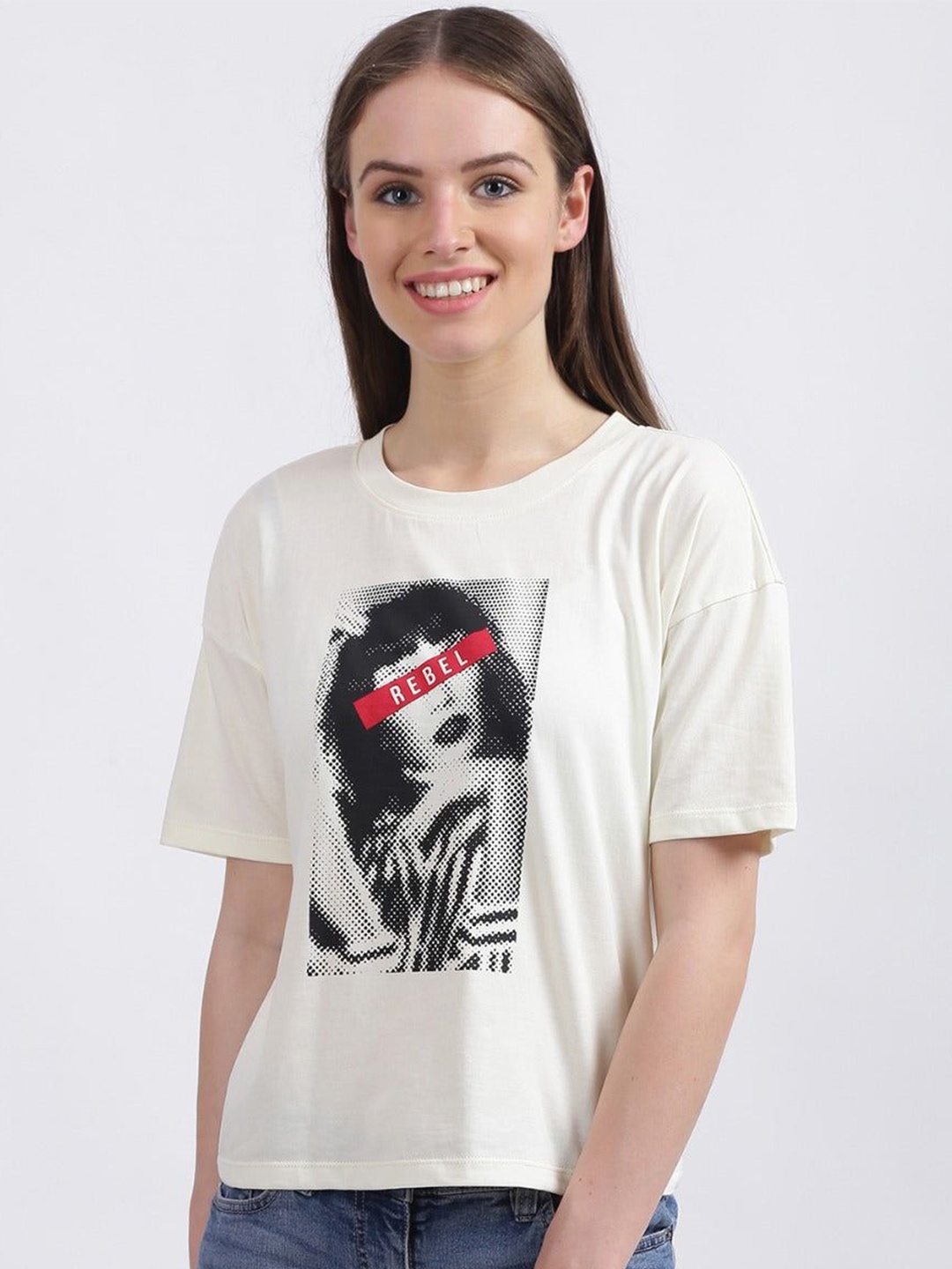 

Zink London Women Printed Applique T-shirt, White