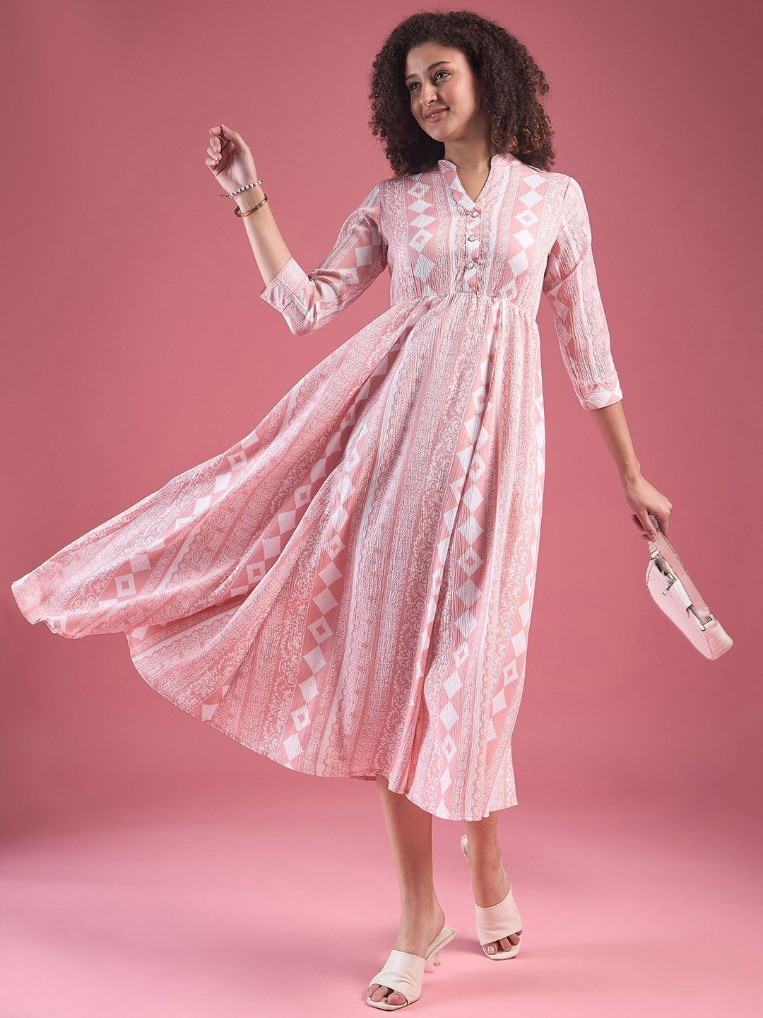 

DressBerry Women Floral Printed A-Line Midi Dress, Pink