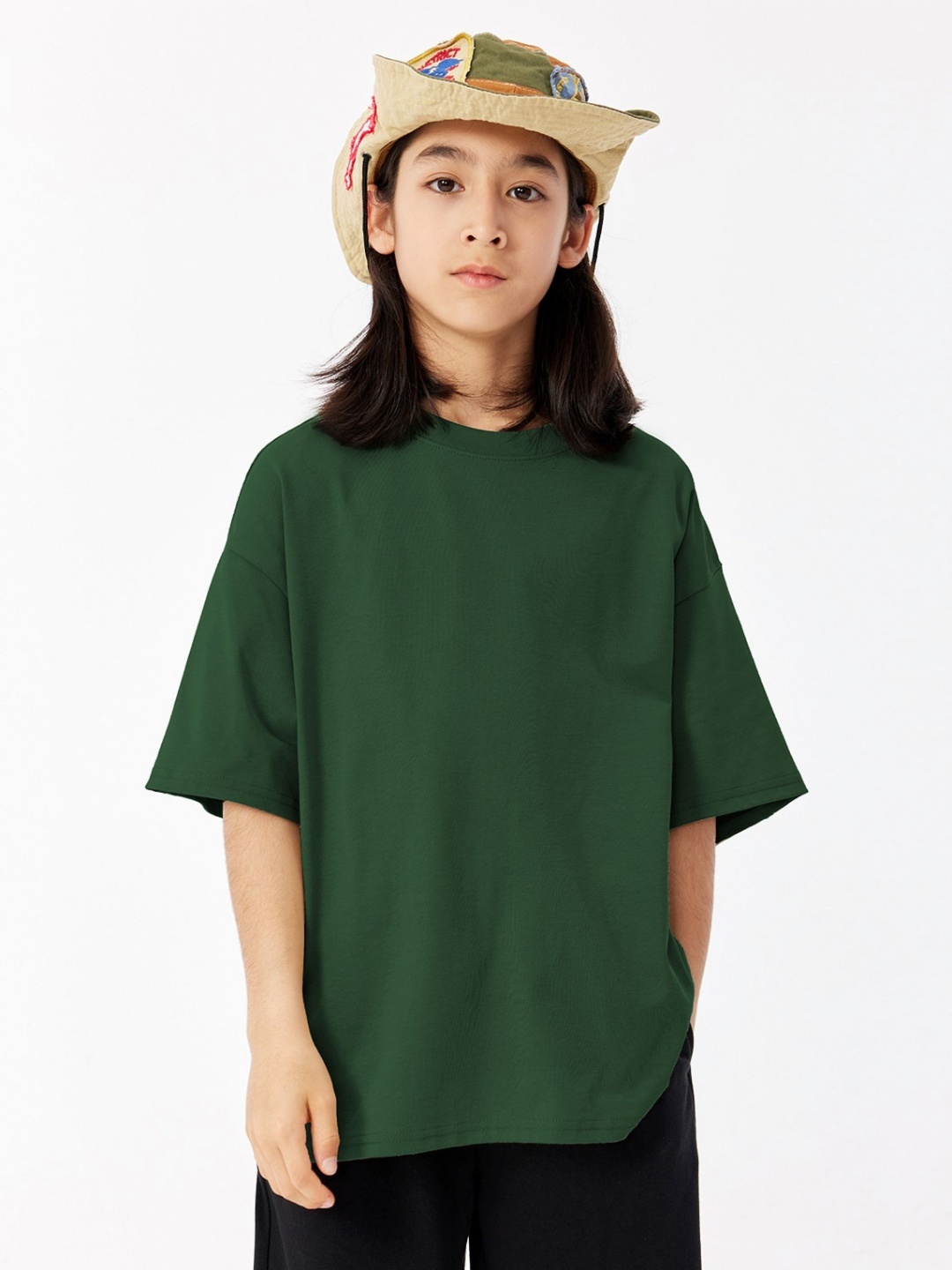 

LULU & SKY Girls Solid Round Neck Cotton Oversized T-shirt, Green