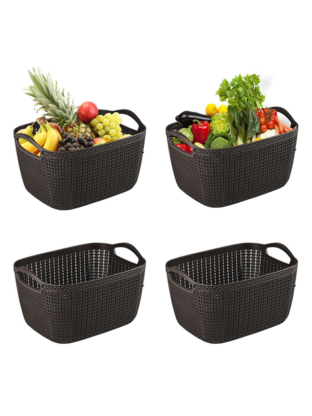 

Kuber Industries Brown Self Design Pack of 4 Multi-Purpose Basket For Storage
