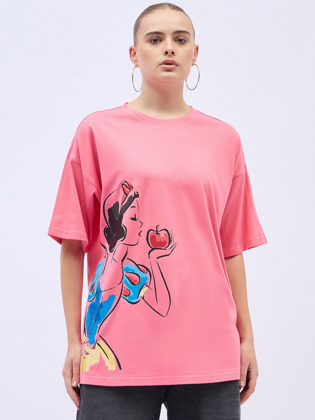 

DressBerry Women Graphic Printed Round Neck Cotton Oversized T-shirt, Pink