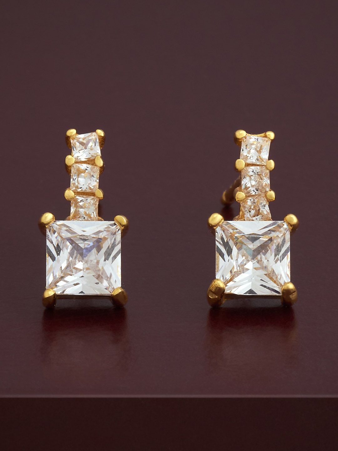 

Kushal's Fashion Jewellery 92.5 Silver Gold-Plated Square Shaped Studs, White