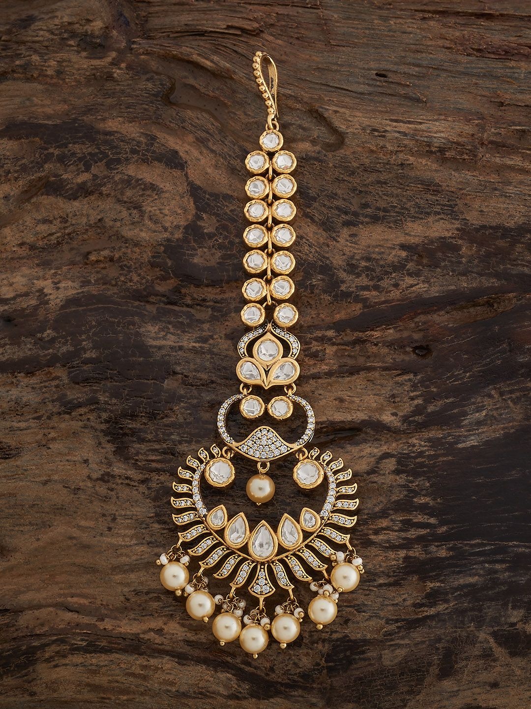 

Kushal's Fashion Jewellery Victorian-Plated Kundan Studded Maang Tikka Head Jewellery, Gold