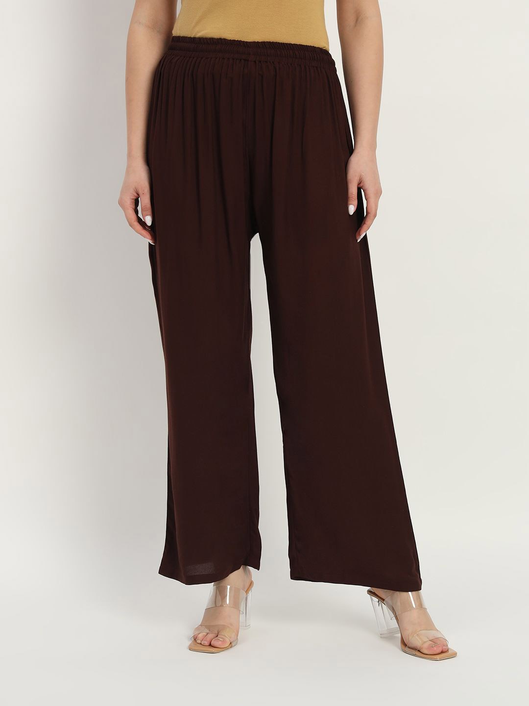 

Thread Plus Women Elasticated Palazzo, Coffee brown