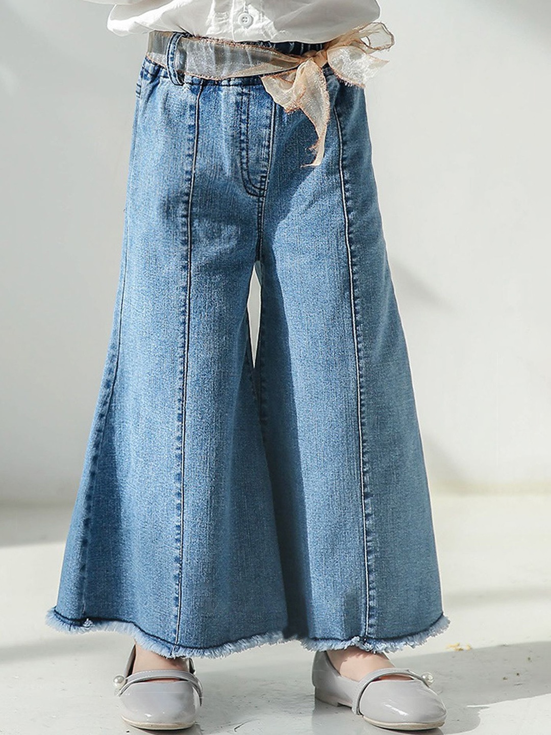 

LULU & SKY Girls Wide Leg High-Rise Heavy Fade Jeans, Blue