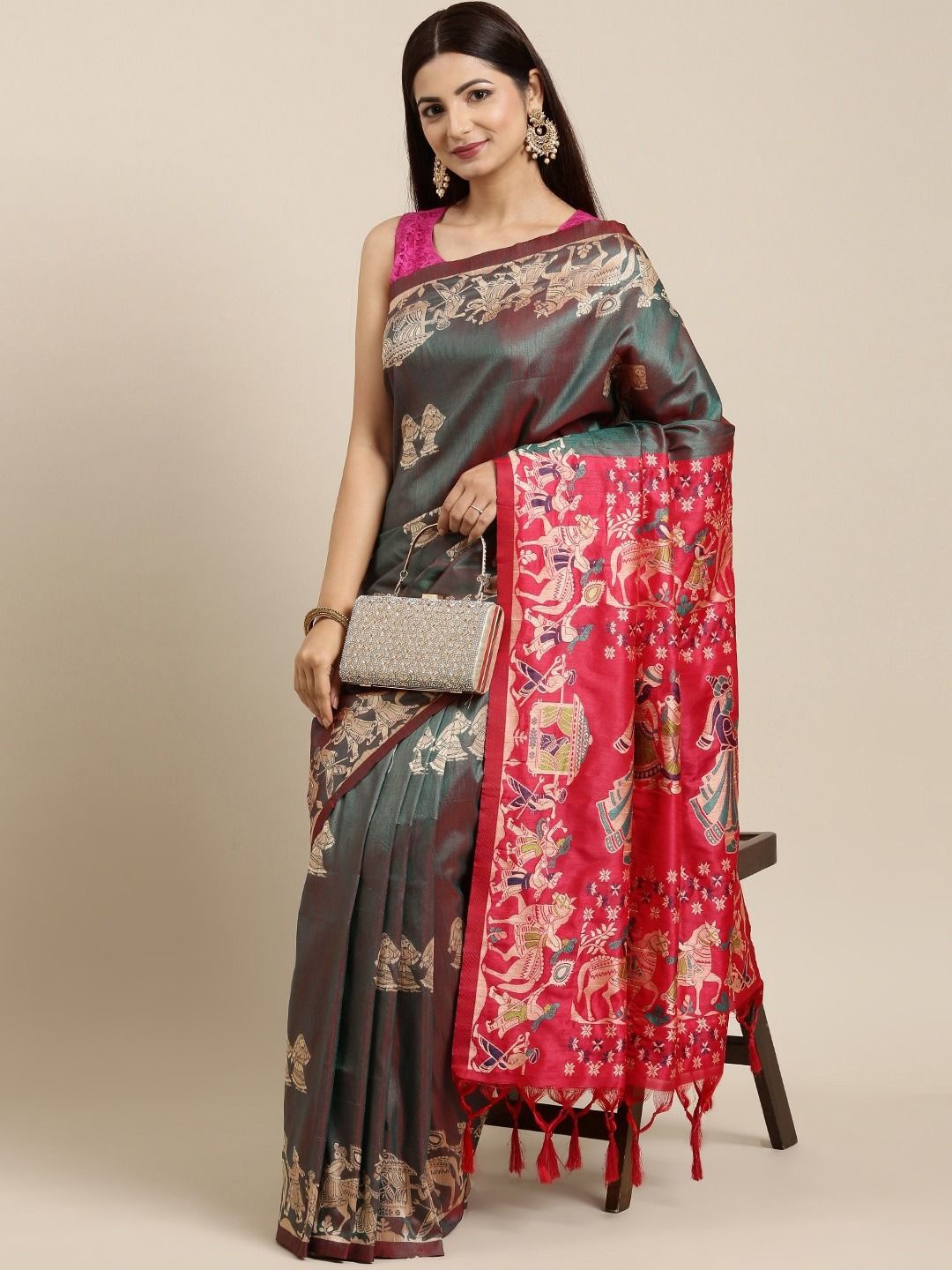 

DIVASTRI Woven Design Zari Saree, Grey