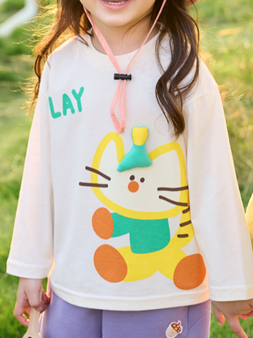 

LULU & SKY Girls Graphic Printed Round Neck Cotton Oversized T-shirt, Off white