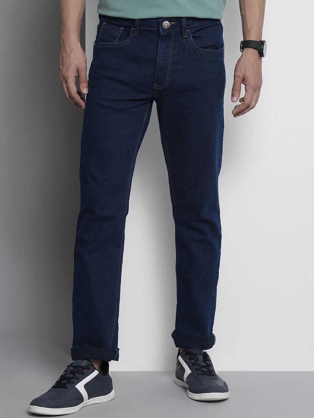 

INDIROCKS Men Cotton Regular Fit Mid-Rise Stretchable Jeans, Blue