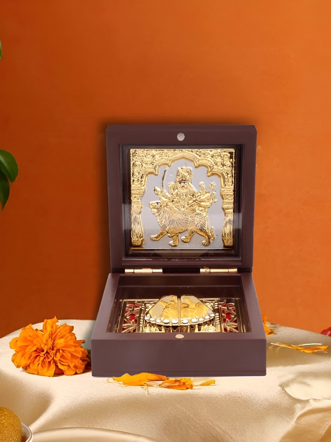 

INTERNATIONAL GIFT Gold-Toned Goddess Durga Mata Frame Religious Idol Showpiece