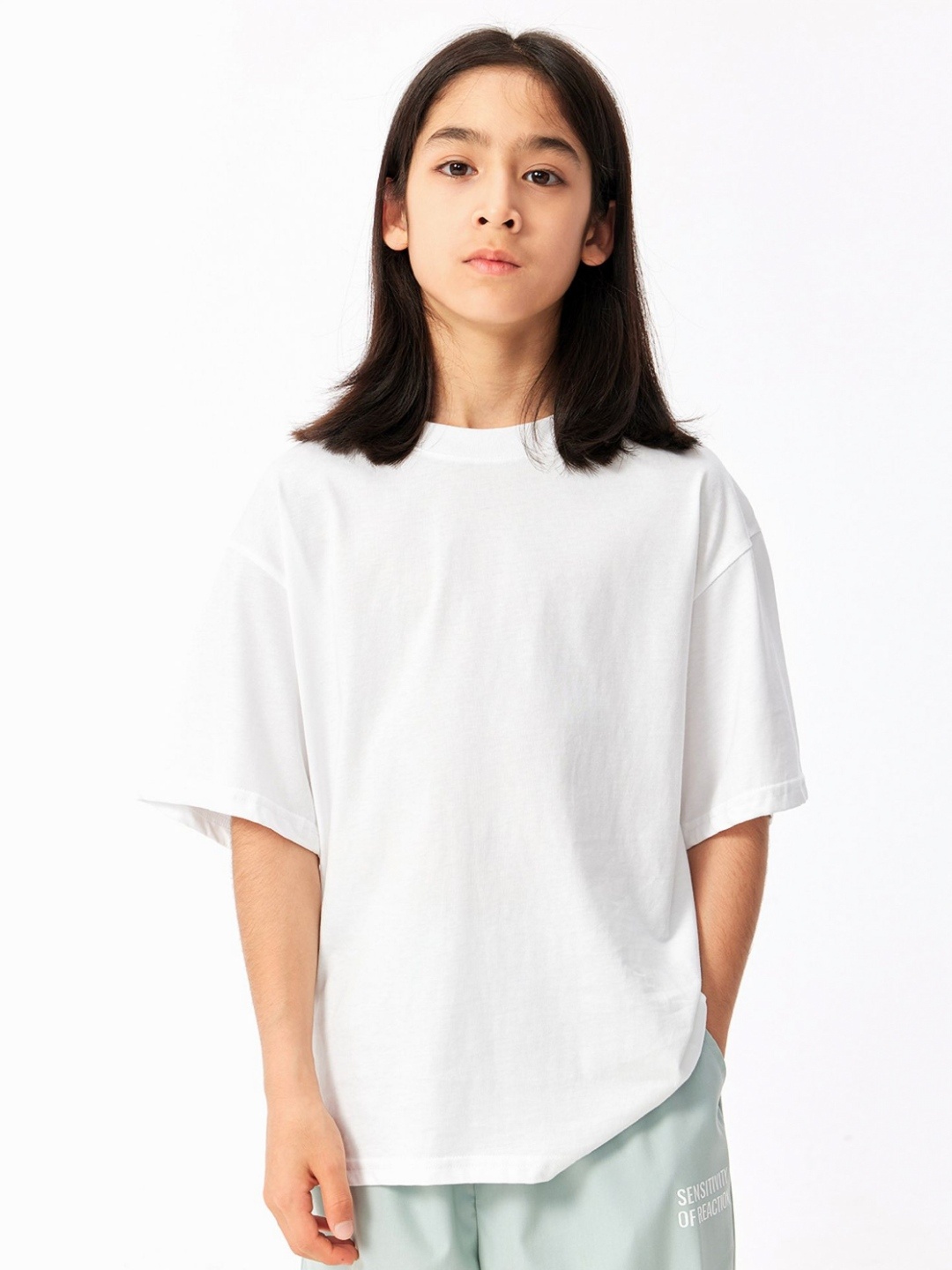 

LULU & SKY Girls Solid Round Neck Cotton Oversized T-shirt, White