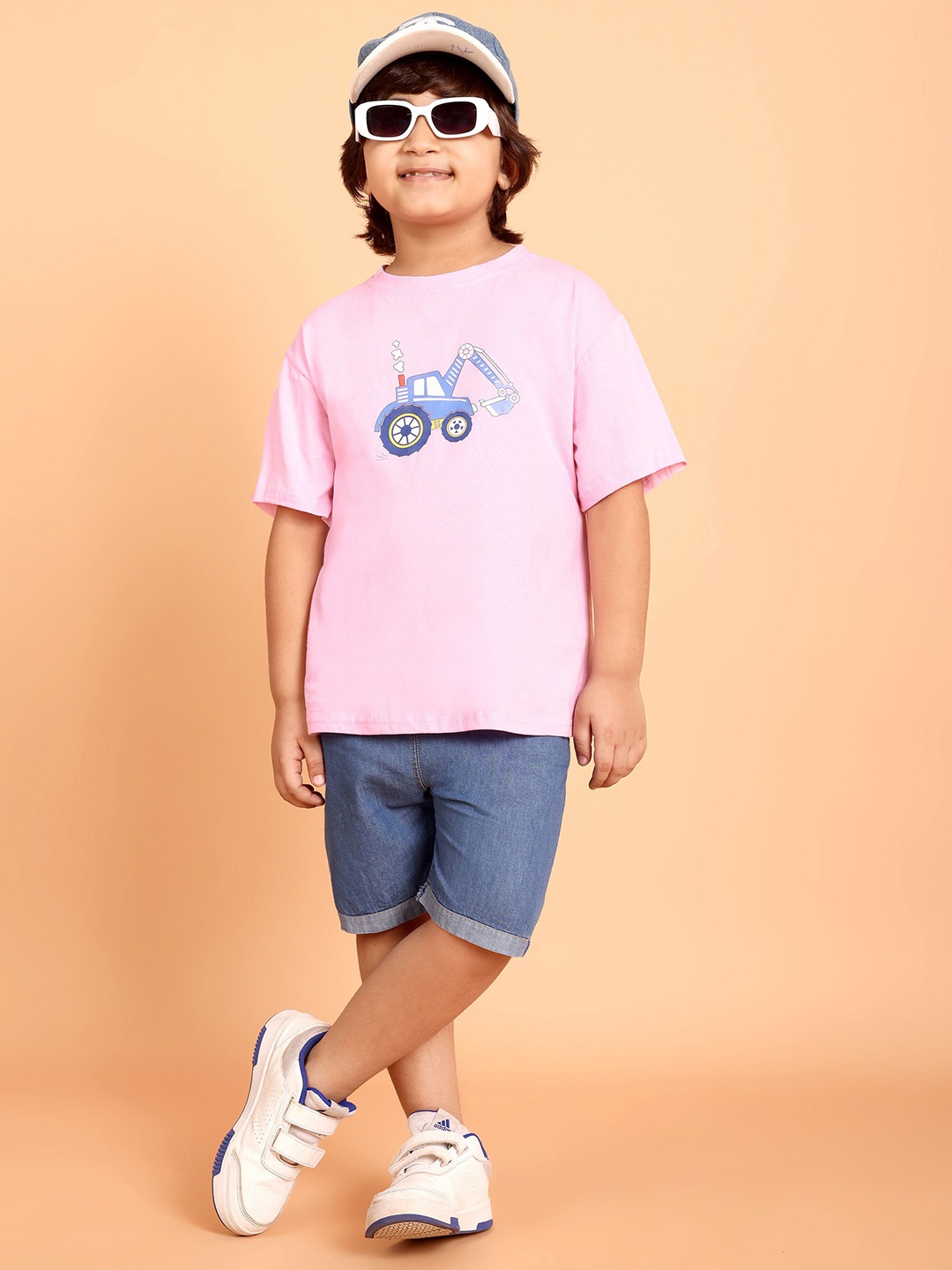 

YK Boys Printed Round Neck Pure Cotton T-Shirt With Shorts, Pink